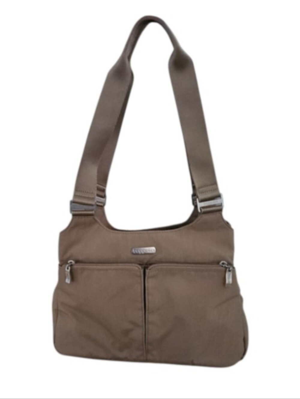 Baggallini Taupe Nylon Shoulder Bag Organizer Travel Purse Multi Pocket Vacation